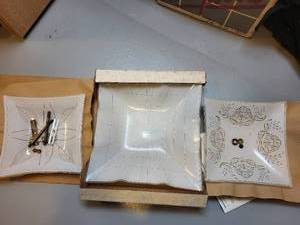 lot 219 image: Set of 3 Vintage Square Glass Ceiling Light Covers with Hardware