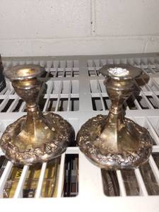 lot 234 image: Pair of Vintage Viking Weighted Sterling Silver Candlestick Holders
