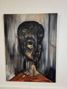 lot 267 image: Vintage Abstract Portrait Oil Painting Signed Denny 1952