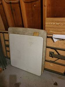 lot 276 image: 2 Folding Card Tables, a Banquet Table, and 6 Metal Folding Chairs