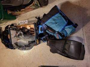 lot 280 image: Scuba Diving Gear Set with Fins, BCD, and Regulators