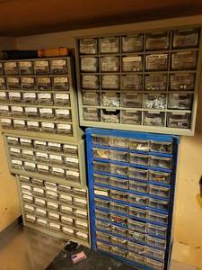 lot 282 image: Lot of 4 Hardware Storage Cabinets with Assorted Fasteners and Parts