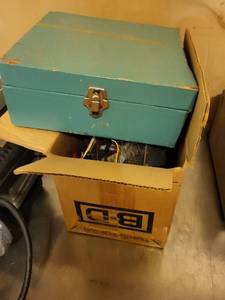 lot 289 image: Box and Locking Metal Case with Assorted Electronic Parts and Cables