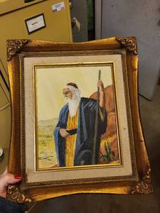 lot 320 image: Framed 8x10 Original Oil Painting of Bearded Man with Staff