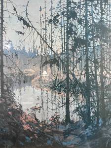 Framed Woodland Landscape Print with Mat, 28x26 Inches