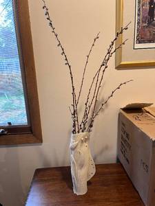 lot 31 image: Handcrafted White Ceramic Vase with Raised Floral Design