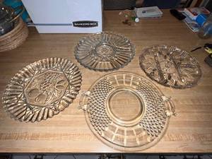 lot 35 image: Collection of 5 Vintage Glass Serving Trays and 1 Football Stadium Platter