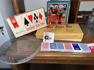 lot 54 image: Mah Jongg Set, Vintage Board Games, and Decorative Glassware Collection