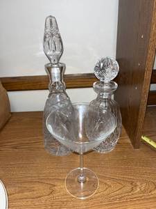 lot 57 image: Set of 2 Cut Crystal Decanters and 1 Crystal Martini Glass
