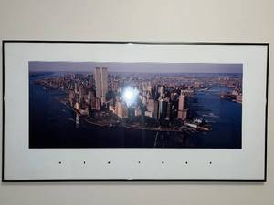 lot 135 image: Framed Panoramic Poster of New York City Skyline with World Trade Center