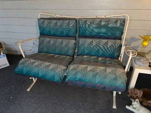 lot 140 image: Metal Patio Glider Loveseat with Cushions