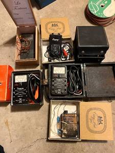 lot 301 image: Collection of Vintage Test Equipment and Meters Including Simpson 390-2, Amprobe, and Halogen Detector