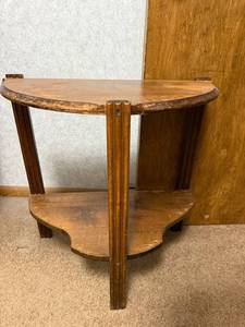 lot 75 image: Vintage Wooden Demilune Side Table with Shelf
