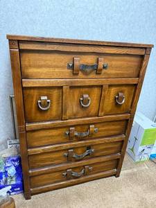 lot 89 image: Rustic Wood Chest of Drawers with Metal Handles, 36in x 20in x 49in