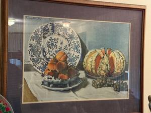 lot 94 image: Claude Monet Still Life Framed Art Print with Blue Plate and Fruit
