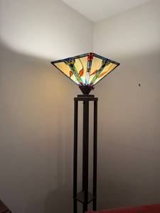 lot 102 image: Stained Glass Floor Lamp with Geometric Metal Base