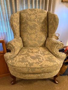 lot 110 image: Upholstered Wingback Armchair with Floral Pattern