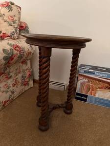 lot 187 image: Antique Round Wooden Side Table with Spiral Legs