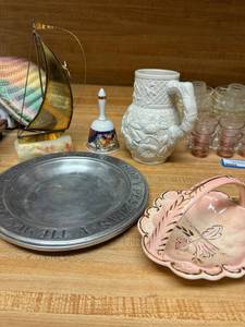 lot 195 image: Mixed Decorative Tableware and Collectibles Lot - Royal Stafford, Wilton Pewter, Ceramic Pitcher