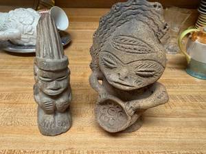 lot 196 image: Set of 2 Tribal Style Clay Figurines - Handcrafted Sculptures