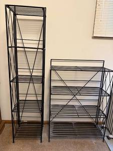 lot 64 image: Set of 2 Black Metal Storage Racks with Shelves