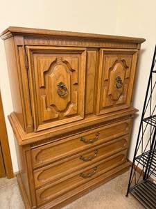 lot 65 image: Vintage Wooden Bedroom Chest with Drawers and Cabinet, 42 x 18 x 54 Inches