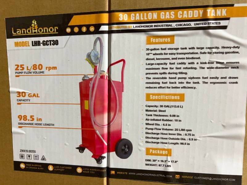 lot 9137 image: Landhonor 30 Gallon Gas Caddy Tank (LHR-GCT30)