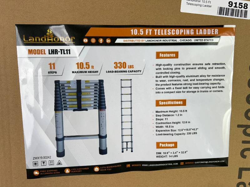 lot 9158 image: Landhonor 10.5 Ft Telescoping Ladder (LHR-TL11)