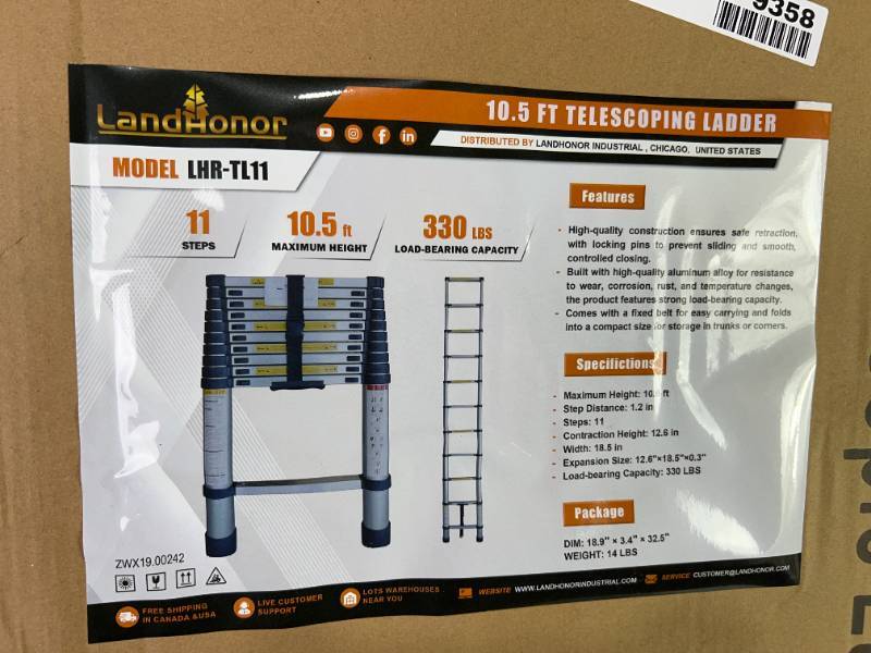 lot 9358 image: Landhonor 10.5 Ft Telescoping Ladder (LHR-TL11)