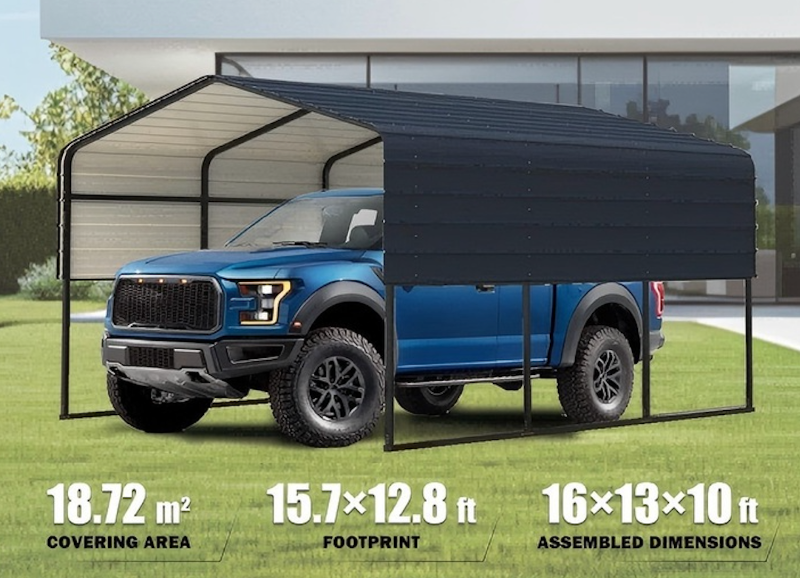 lot 607 image: Landhonor 16 x 13 Ft Metal Carport (LHR-MC1613)