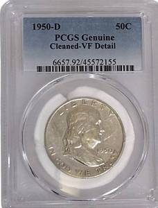 lot 25 image: 1950 D Ben Franklin Half Dollar Coin in PCGS Holder