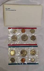 lot 41 image: 1979 Uncirculated Set from the Philadelphia and Denver Mints, which includes a dollar coin.