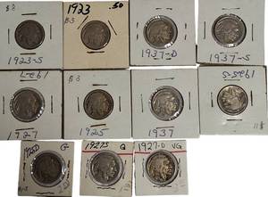 lot 76 image: Old Buffalo Nickels from various years, in excellent condition, including some rare years and mint marks.