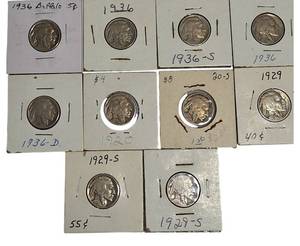 lot 80 image: Old Buffalo Nickels from various years, in excellent condition, including some rare years and mint marks.