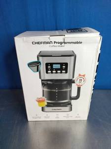 lot 39 image: Chefman 12-Cup Programmable Coffee Maker in stainless steel.