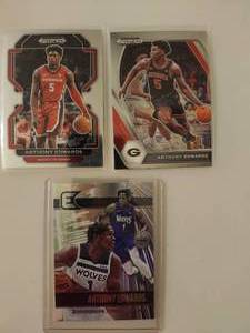 lot 189 image: 2021 Panini Prizm Draft Picks trading cards featuring Anthony Edwards as a player for the University of Georgia Bulldogs and the Minnesota Timberwolves.