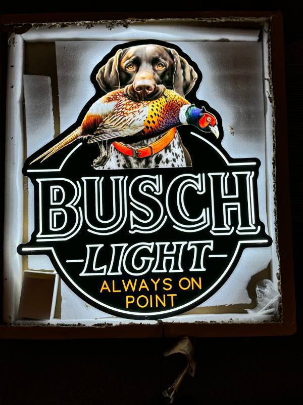 lot 168 image: Busch Light Hunting Dog, German Shorthair with Pheasant, LED sign, NIB