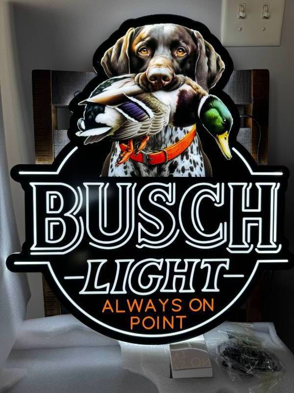lot 169 image: Busch Light Hunting Dog, German Shorthair with Mallard Duck, LED sign, NIB