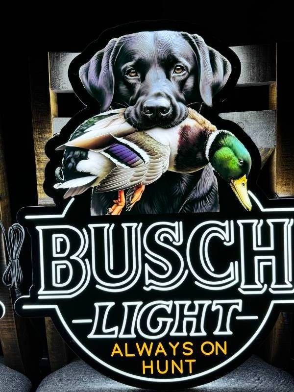 lot 172 image: Busch Light Hunting Dog, Black Lab with Mallard Duck, LED sign