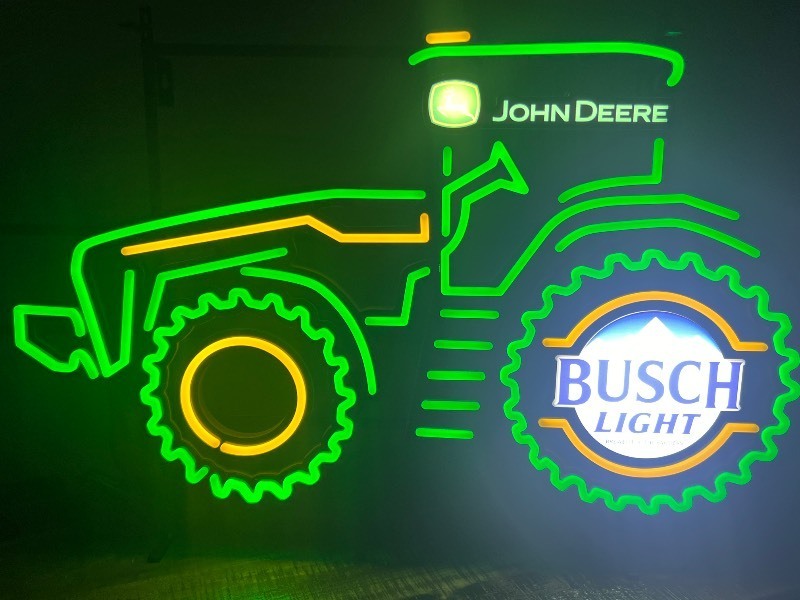 lot 176 image: John Deere tractor, Busch Light, LED sign, NIB