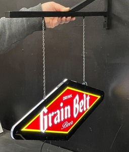 lot 41 image: Grain Belt Beer hanging sign, double-sided LED with hanger  bracket