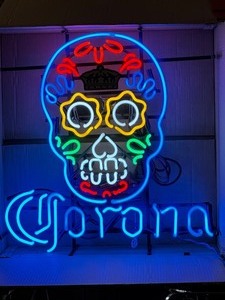 lot 183 image: Corona Sugar Skull, Day of the Dead neon sign, NIB