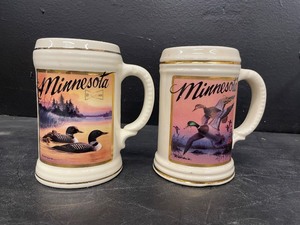 lot 193 image: Lot of 2 Limited Edition, Budweiser, MN Minnesota Wildlife ceramic beer steins Loon and Mallard