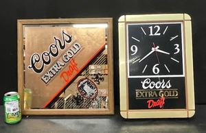 lot 219 image: Coors Extra Gold clock and Coors Extra Gold Draft mirror, 2 piece lot