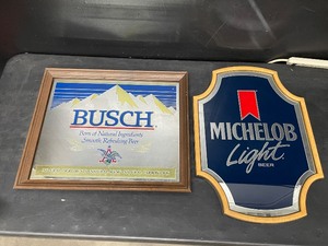 lot 220 image: Lot of 2 mirrors, Michelob Light and Busch, Vintage 1989