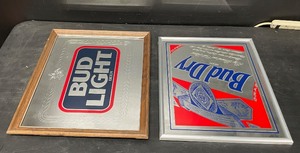 lot 221 image: Lot of 2 mirrors, Bud Dry and Bud Light, Vintage 1989 and 1990