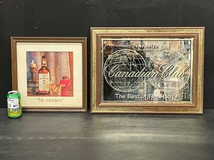 lot 242 image: Seagrams 7 My Whiskey print and Canadian Club mirror, from Nyes Polonaise Room