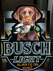 lot 180 image: Busch Light Chocolate lab with mallard