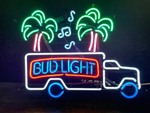 Bud Light beer truck with musical notes and palm trees, RARE neon sign