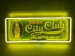 Authentic 1930s Post-Prohibition City Club hanging sign, with Clear Gold neon border, Vintage